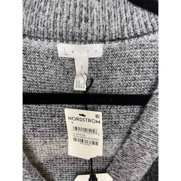 Leith Zebra Women Jacquard V-Neck Button Up Cardigan Sweater Black/Gray Sml NWT - Picture 5 of 5